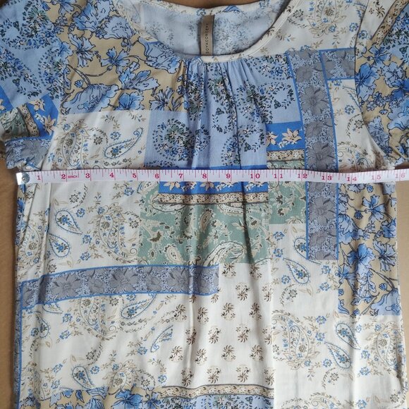 4/$20 Soya Concept Denmark blue cream patchwork look soft blouse top XS - Picture 14 of 14
